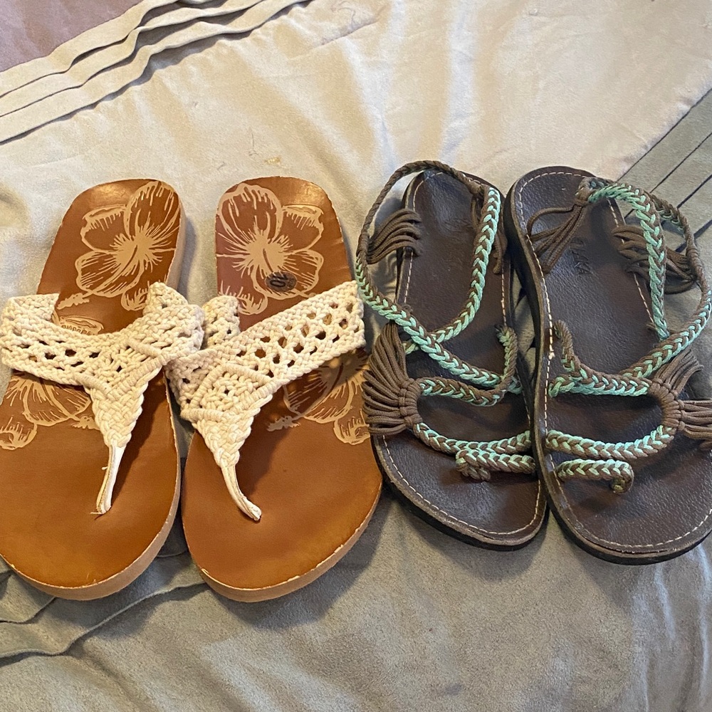 Women's Crochet and Braided Sandals - Cream and Brown